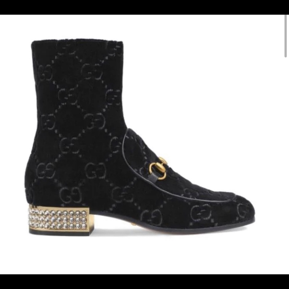 Gucci velvet gg monogram crystal horsebit ankle boots sz 37 black - Picture 2 of 8